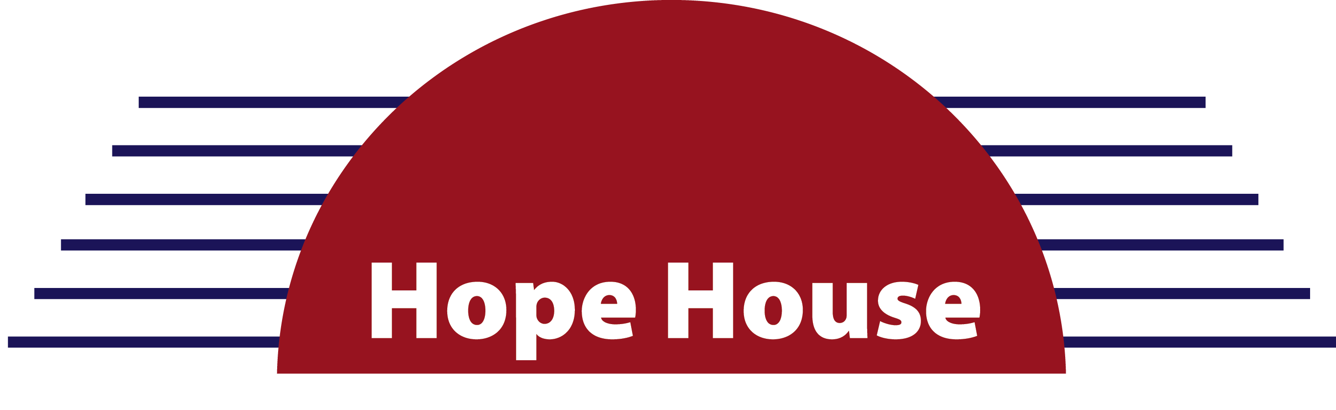 Hope House logo with half sun (red) and blue lines